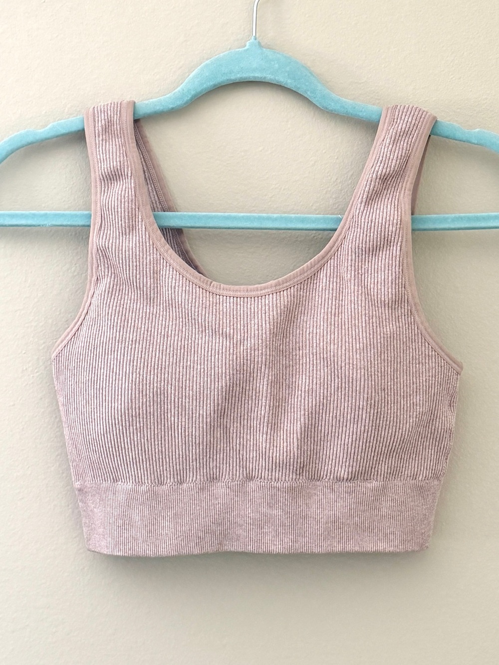 Dusty Mauve Ribbed Seamless Sports Bra Bralette Scoop Neck